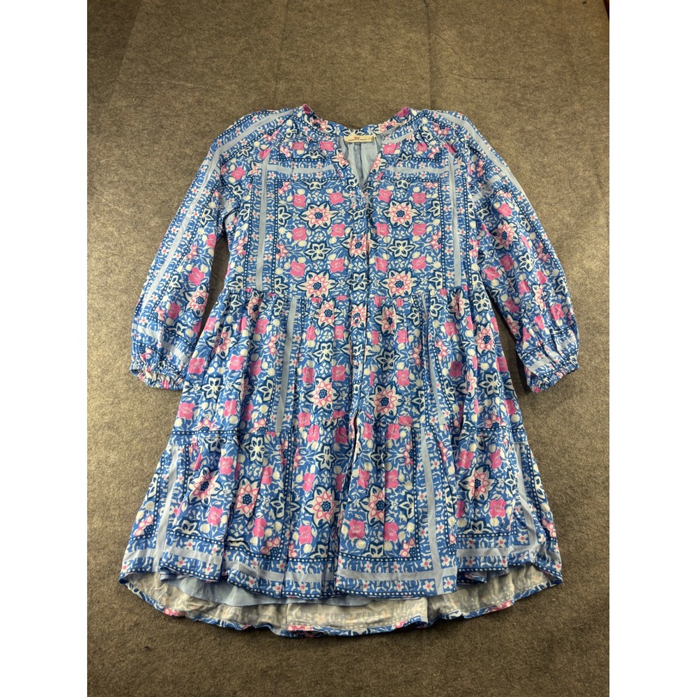 Vineyard Vines Womens M Blue Pink Floral Tiered Mini Dress Sundress Coastal Boho